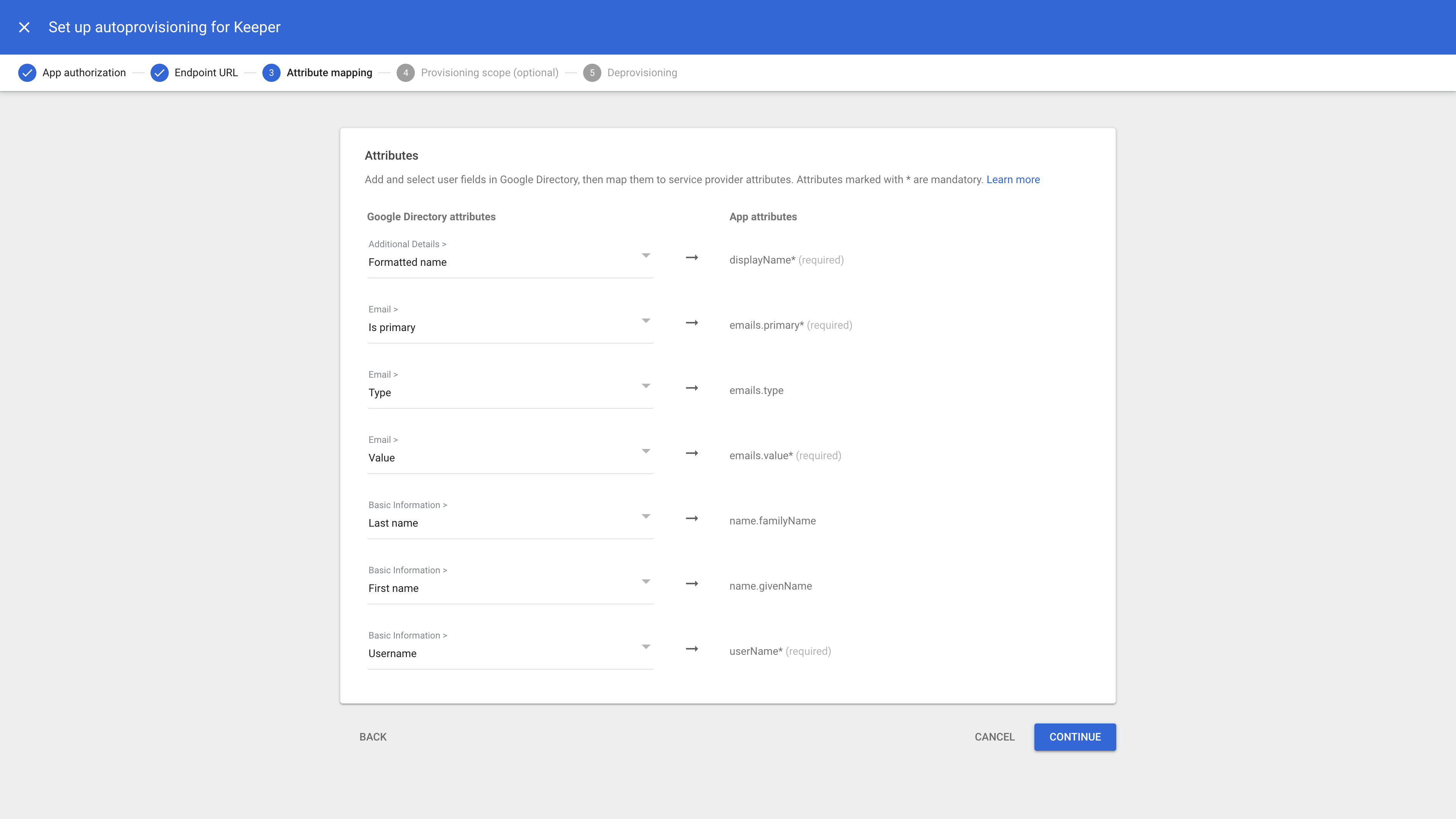 Attribute mapping SCIM